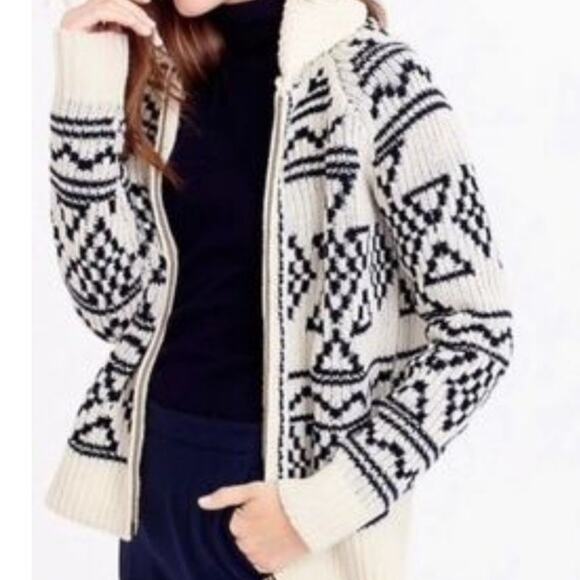 J.Crew Lambswool Womens S Cardigan Sweater Fair Isle Knit Full Zip Nordic Chunky - Picture 1 of 15